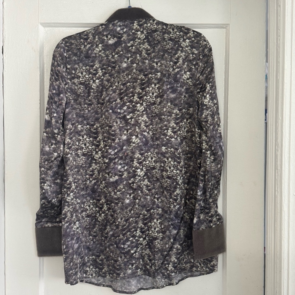 Tony Cohen Silk Top with Faux Fur & Leather Trim Size 4 - Picture 3 of 10